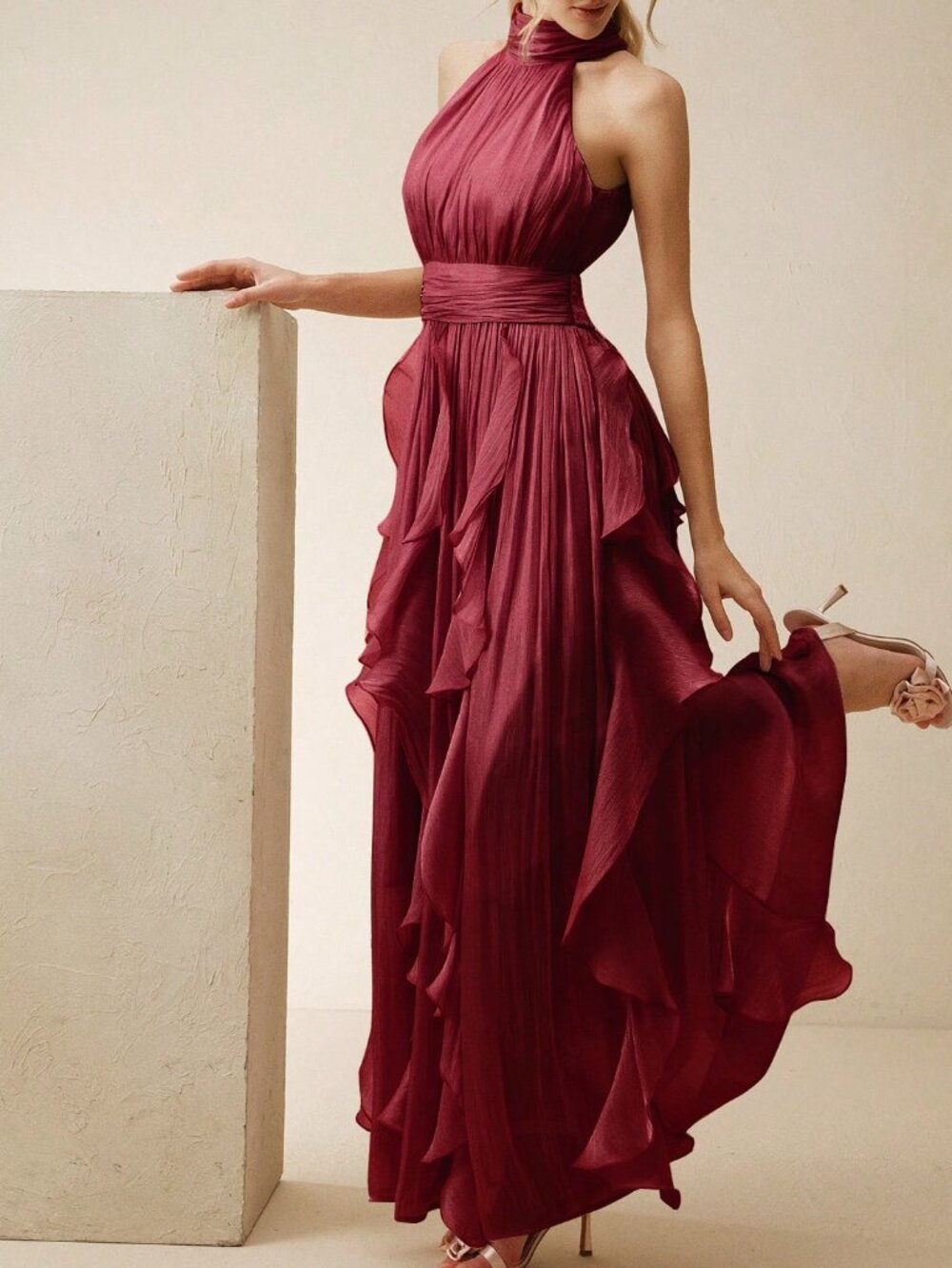 Red Elegant Women's Backless Zipper Long A-Line Dress